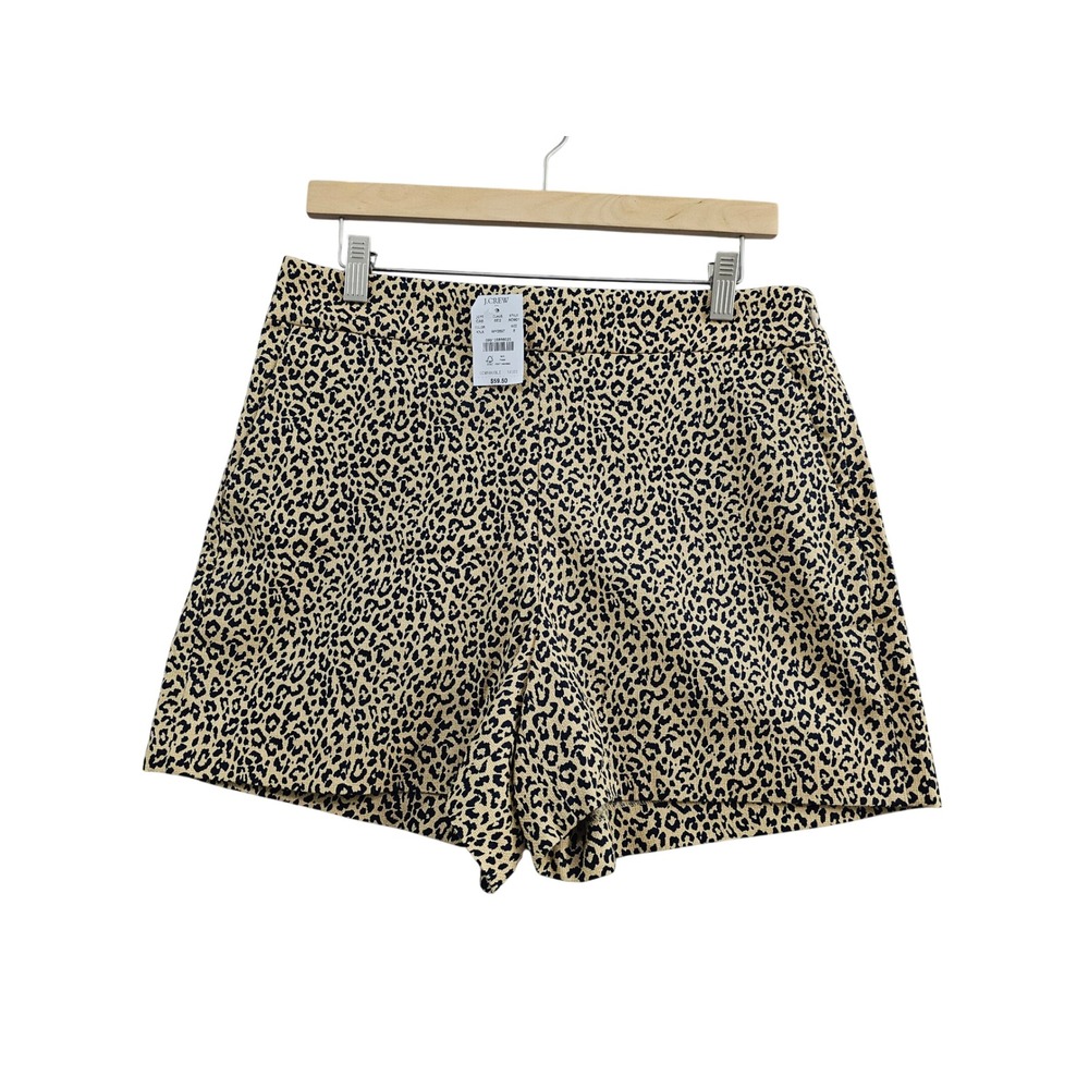 J.Crew Leopard Print Shorts Womens 8 Tan Black Cotton High Rise Pockets AO901 NW